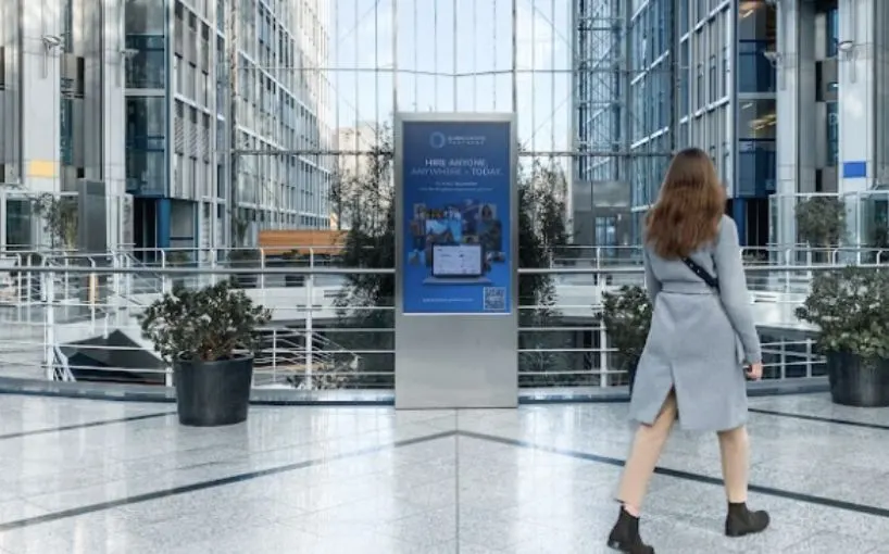 Globalization Partners screen in a business district